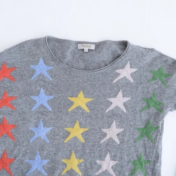 Bartolini Grey with Stars 48% Wool, 7% Cashmere Crewneck Sweater Small - Picture 11 of 13